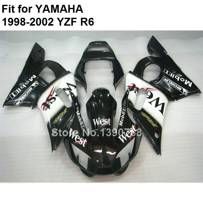 High quality ABS fairings for Yamaha YZFR61998 1999 2000 2001 2002 black white motorcycle fairing kit yzf-r6 98 99 00 01 02 LV12