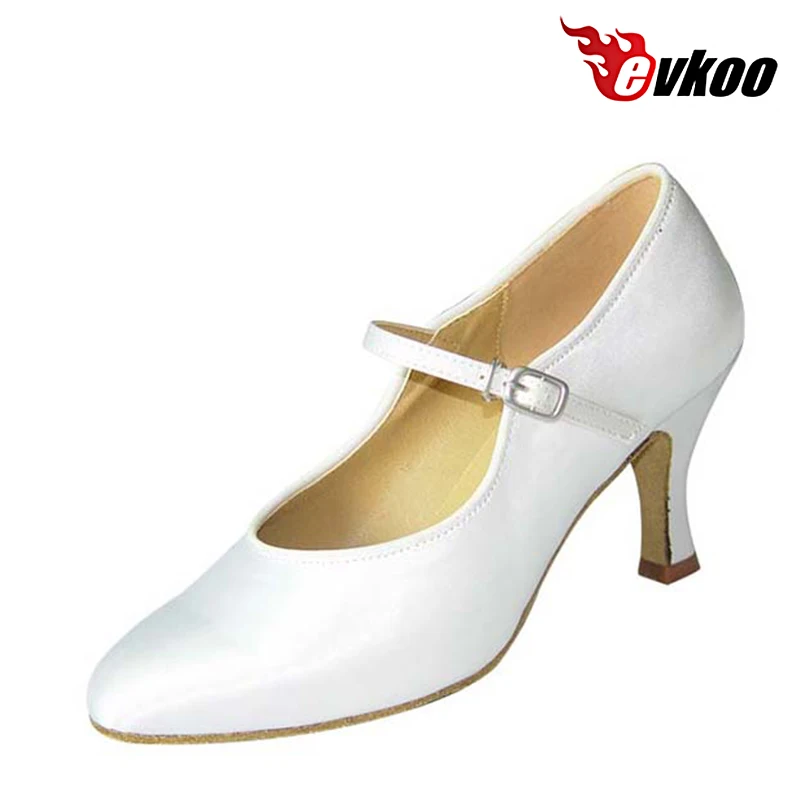 Customsized Ballroom Shoes 4 Different Colors Black White Tan Khaki Satin 7cm Heel Ballroom Dance Shoes For Ladies Evkoo-013