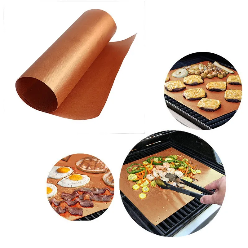 4Pcs/Lot Barbecue Grill Mats Copper Bakeware Mat Non Stick Pad BBQ Grill Roast Cooking Tools For Camping Hiking Outdoor Picnic