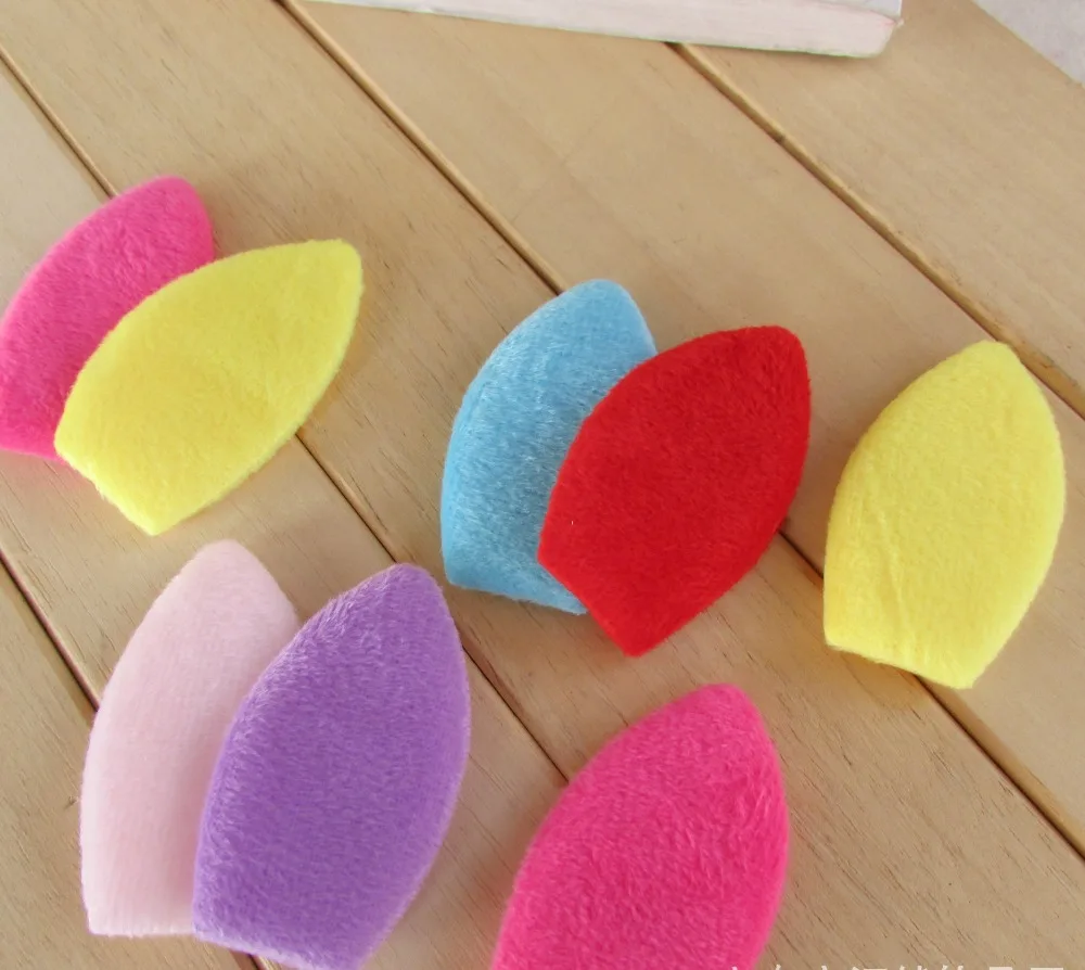 40pcs/Lot 5.8x3.3cm Mix Colors felt furry rabbit ear Shape Patches Multicolors Padded Applique for DIY Children Hair Accessories