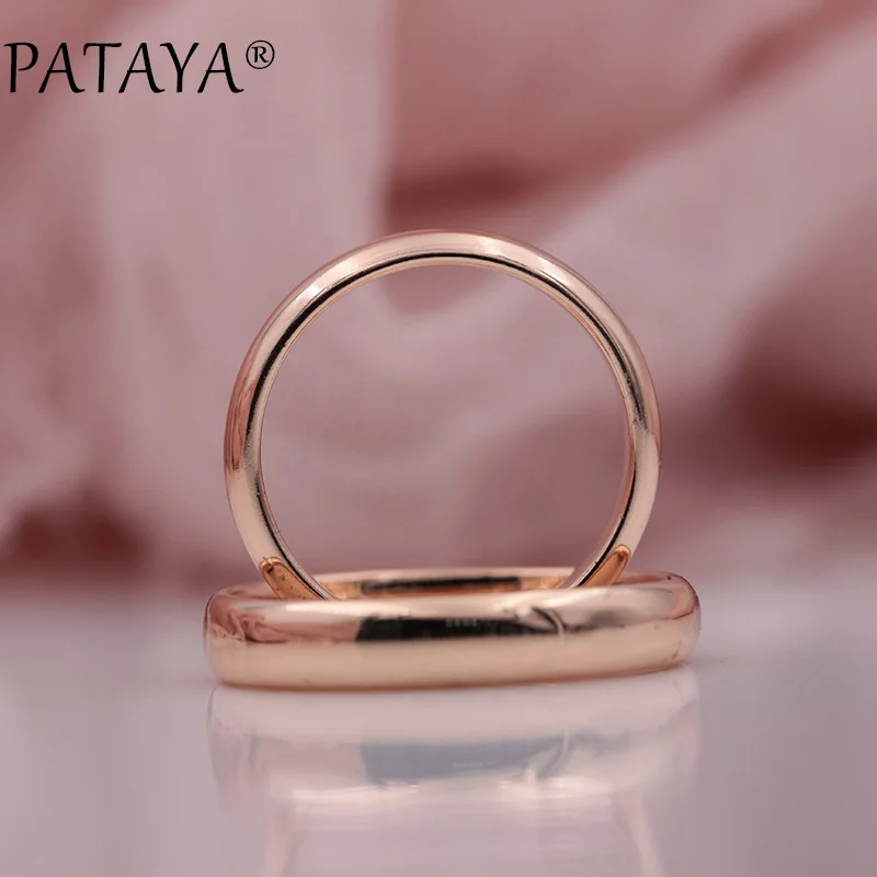 PATAYA New Arrivals 585 Rose Gold Color Smooth Romantic Simplicity Couple Rings Women Men Wedding Party Unique Fine Cute Jewelry