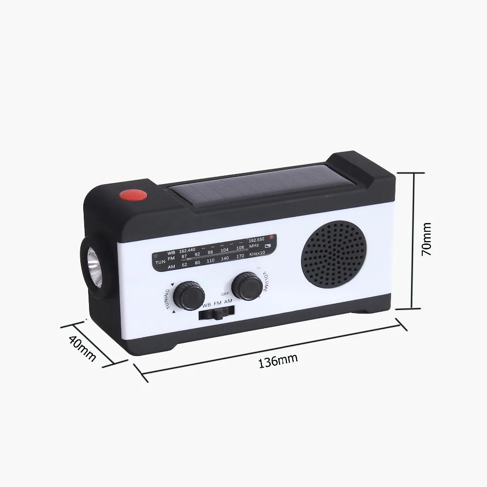 Radio Solar portátil con manivela de mano, Radio am/fm con cargador de teléfono de emergencia, linterna LED de 2000mAh y 1W