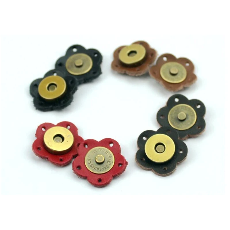 5pcs Genuine Leather Bag Lock Magnetic Button Fasteners Snap Buckles Replacement Handmade Bag DIY Flower Clasp Accessories