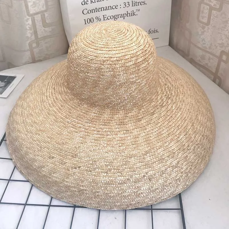 Elegant women straw hat Bell type 15cm Big wide brim sun hat casual natural wheat straw Summer Beach hat shade Ladies Hat