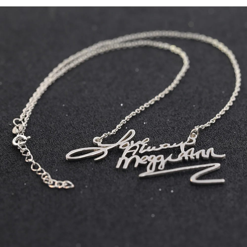 Signature  name necklace Personalized hand written Custom name Solide silver Necklace Memorial christmas Wholesale