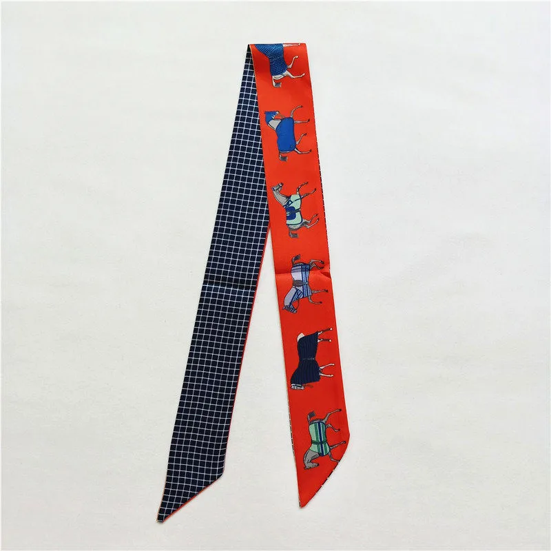 2024 Design Plaid Horse Brand Silk Scarf Women Hair Scarf Fashion Neckerchief Skinny Scarves For Ladies Bag Ribbons Womens Tie