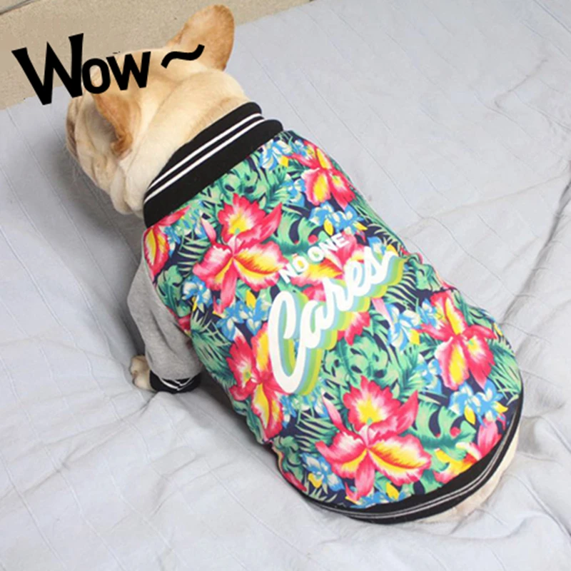 Hawaii Floral Print Cold Season Dog Coat Clothes Cotton Padded Warm Pet Jacket Fashion French Bulldog Jacket