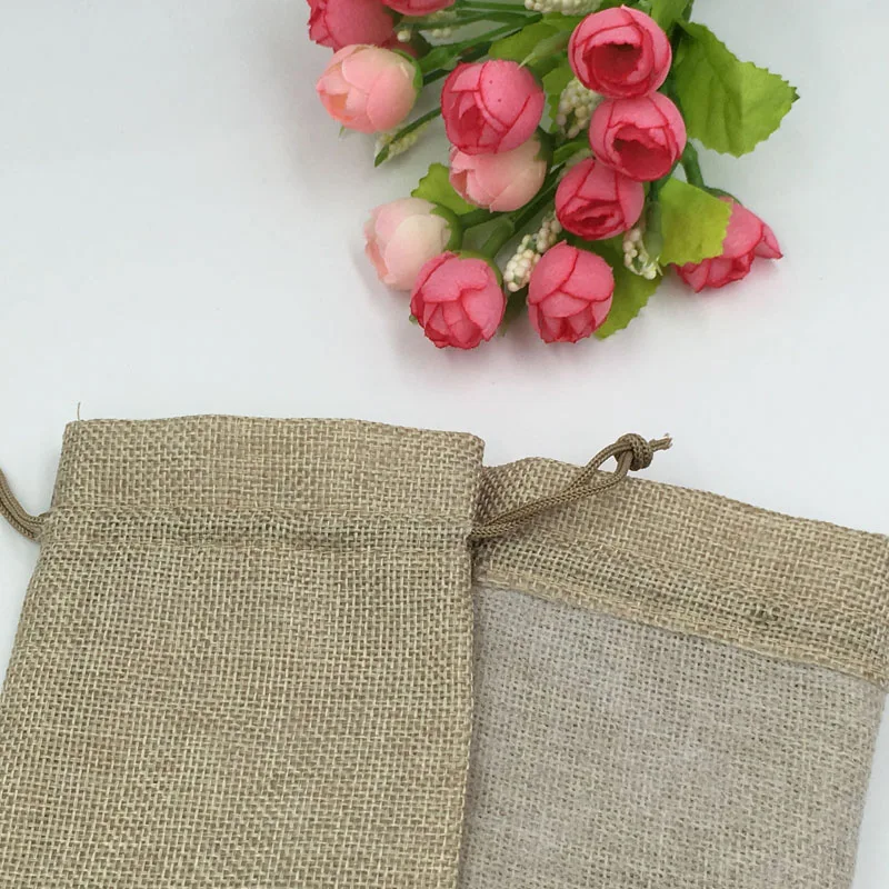 

10*14cm 300pcs Vintage Natural Burlap Hessia Gift Candy Bags Wedding Party Christmas Favor Gift Pouch Jute Drawstring Bag