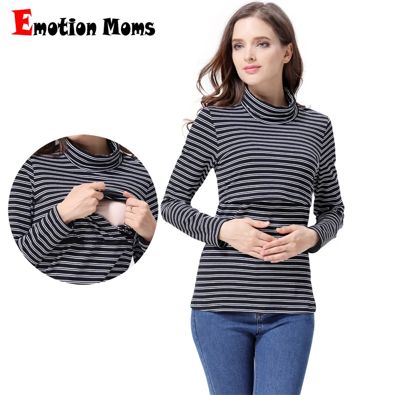 

Emotion Moms Autumn Winter Maternity Clothes T-shirts for Pregnant Women Long Sleeve Turtlenecks Breastfeeding Tops