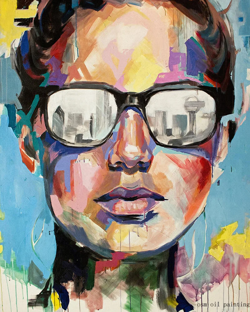 

100% Handicraft Modern Abstract Cool Girl with Sunglasses Palette Knife Oil Painting War Art Pictures on Canvas for Living Room