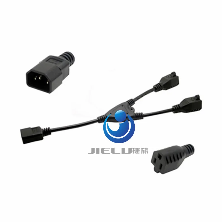 5PCS C14-2*5-15R,IEC320 C14 Male Plug To 2* US 5-15R Female Y-Splitter Power Extension Cable Cord Adapter Cable Cord 0.3m/1ft