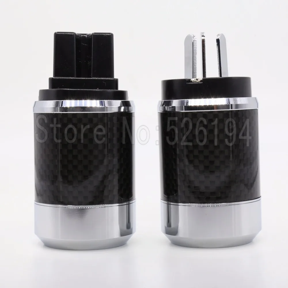 One Pair Carbon Fiber Rhodium Plated AU Version Power Connector Plug With Audio Power Cable