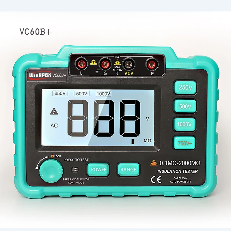 VC60B+Insulation Tester Earth Ground Impedance Resistance Tester DC250V/1000V Median Megohm Digital Insulation Resistance Meter