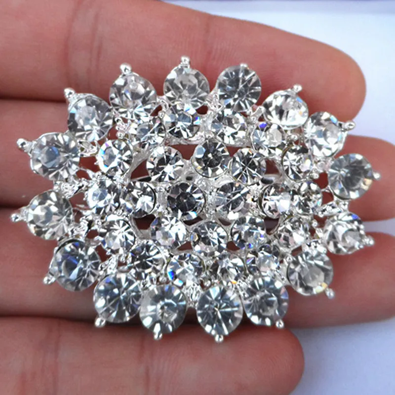 

Bright Silver Color Clear AAA Crystals Oval Shaped Wedding Bouquet Brooch Women Costume Pin Brooch