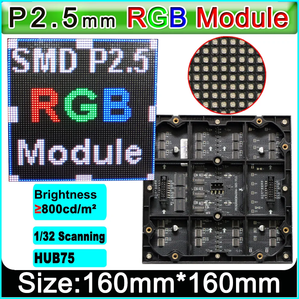 Rgb Led 64 × 64 P2.5 1/32 Scan, Led Display Video Muur P2.5 Binnen Volledige Kleur Module, smd 3 In 1 Rgb Led Panelen