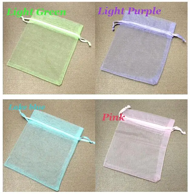 100pcs/lot 7x9, 9x12, 10x12, 10x15cm Solid Colour Drawstring Organza Bags Christmas Wedding Gift Bags Candy Jewelry Pouches