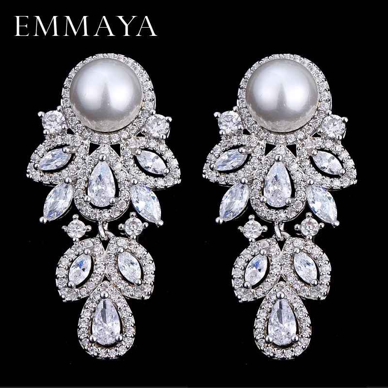 EMMAYA Fashion Pearl Earring 2018 New Austrian Crystal CZ Crystal Stud Earrings Jewelry For Women Mom Gift