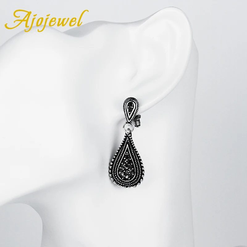 Ajojewel CZ Waterdrop Black Stud Earrings For Women Vintage Retro Jewelry Wholesale