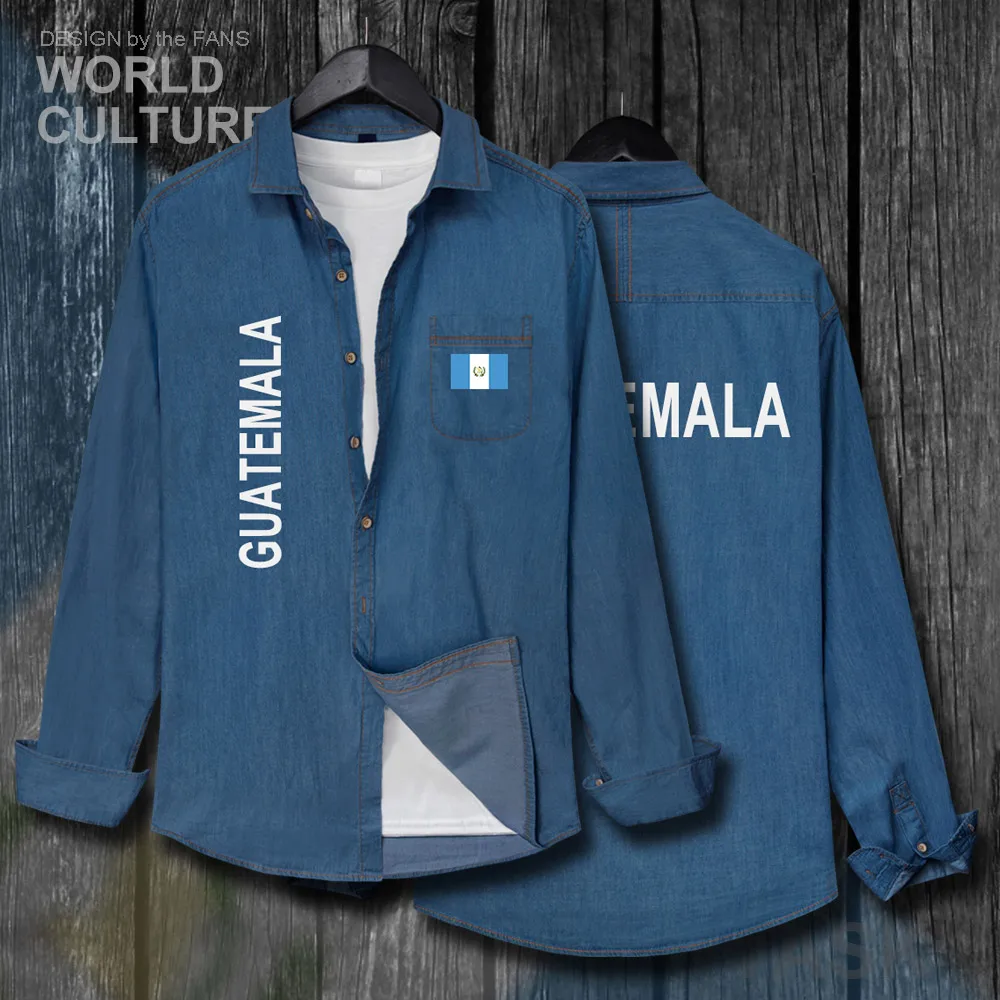 Republic of Guatemala Guatemalan GTM GT Men Flag Clothes Autumn Turn-down Fashion Collar Jeans Shirt Long Sleeve Cowboy Coat new