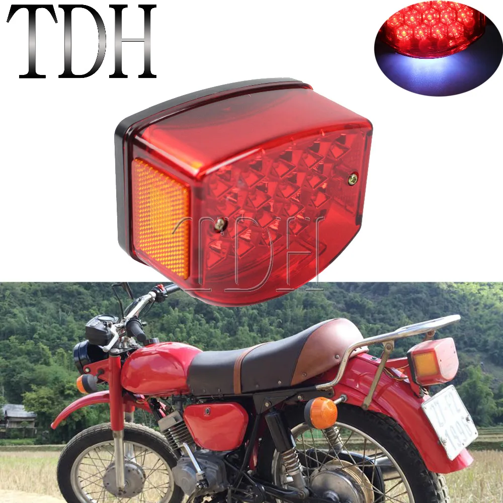 Motorcycle Tail Light Red LED Rear Lamp Taillight License Plate Light W/ Reflector On Both Side For Minsk 125cc Carpathians 50cc