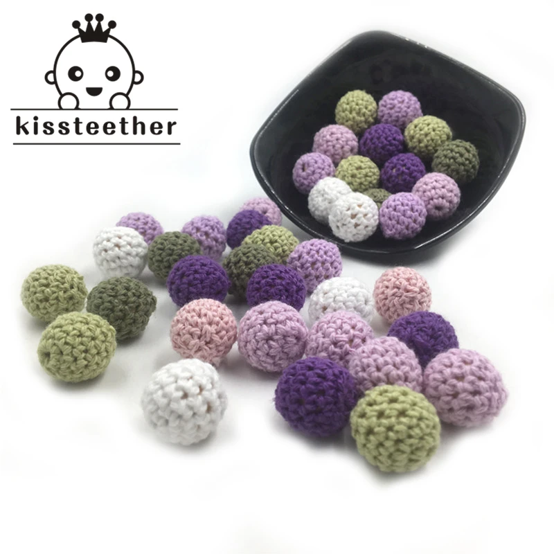 

50pc / lot Crochet Round Beads Wooden Teether Color Mix Ball 20mm Decoration Indoor Baby Teething