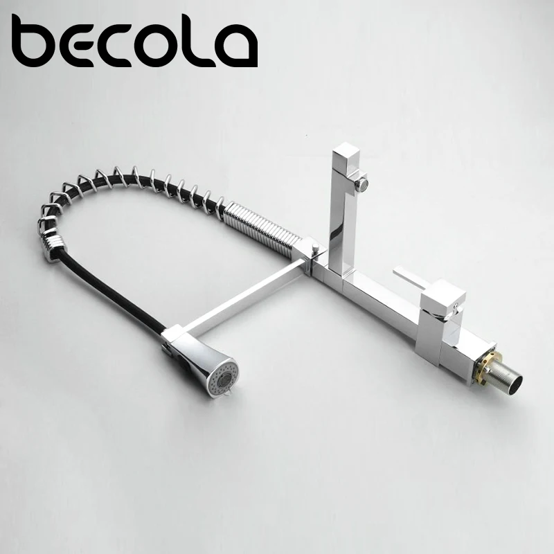 Becola Deck Mount Spring/Pull Out Brass Kitchen Faucet Hot and Cold Chrome Pull Down Spray Water Tap Mixer Luxury Sink  LH-8094