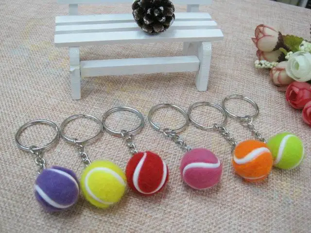 Tennis bag Pendant plastic mini tennis ball key chain small Ornaments sport advertisement keychain fans souvenirs key ring