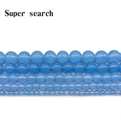 Natural Stone Light blue Chalcedony Jades Round Loose Beads 4 6 8 10 12MM Fit DIY Bracelet&Necklace Jewelry Making Part