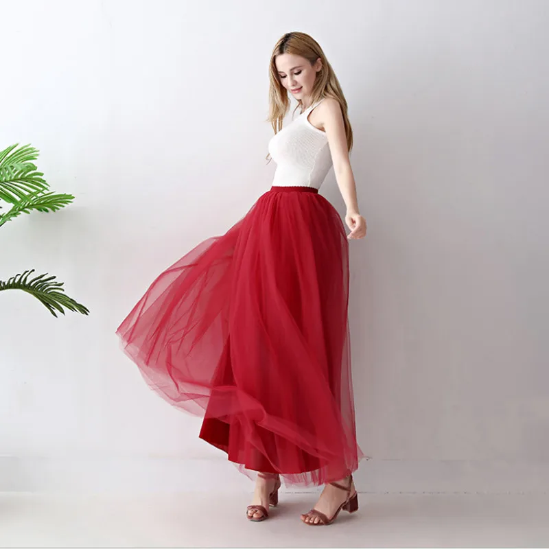 

100% Real Photos 5 Layers 100cm Maxi Tulle Skirts Women Pleated Skirt Wedding Bridal Bridesmaid Skirt faldas saias femininas