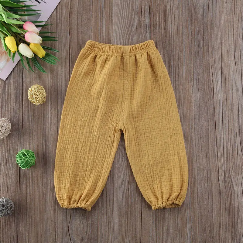 Cute Kids Baby Boy Girl Long Pants Bottoms Loose Wrinkled Pantalettes Trousers Leggings Pants Baby Clothes