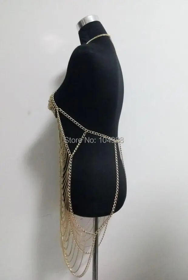 New Arrival B746 Women Gold Colour Chains Sexy Layers Bra Dressing Body Chains Unique Dressing Body Chains Jewelry 3 Colors