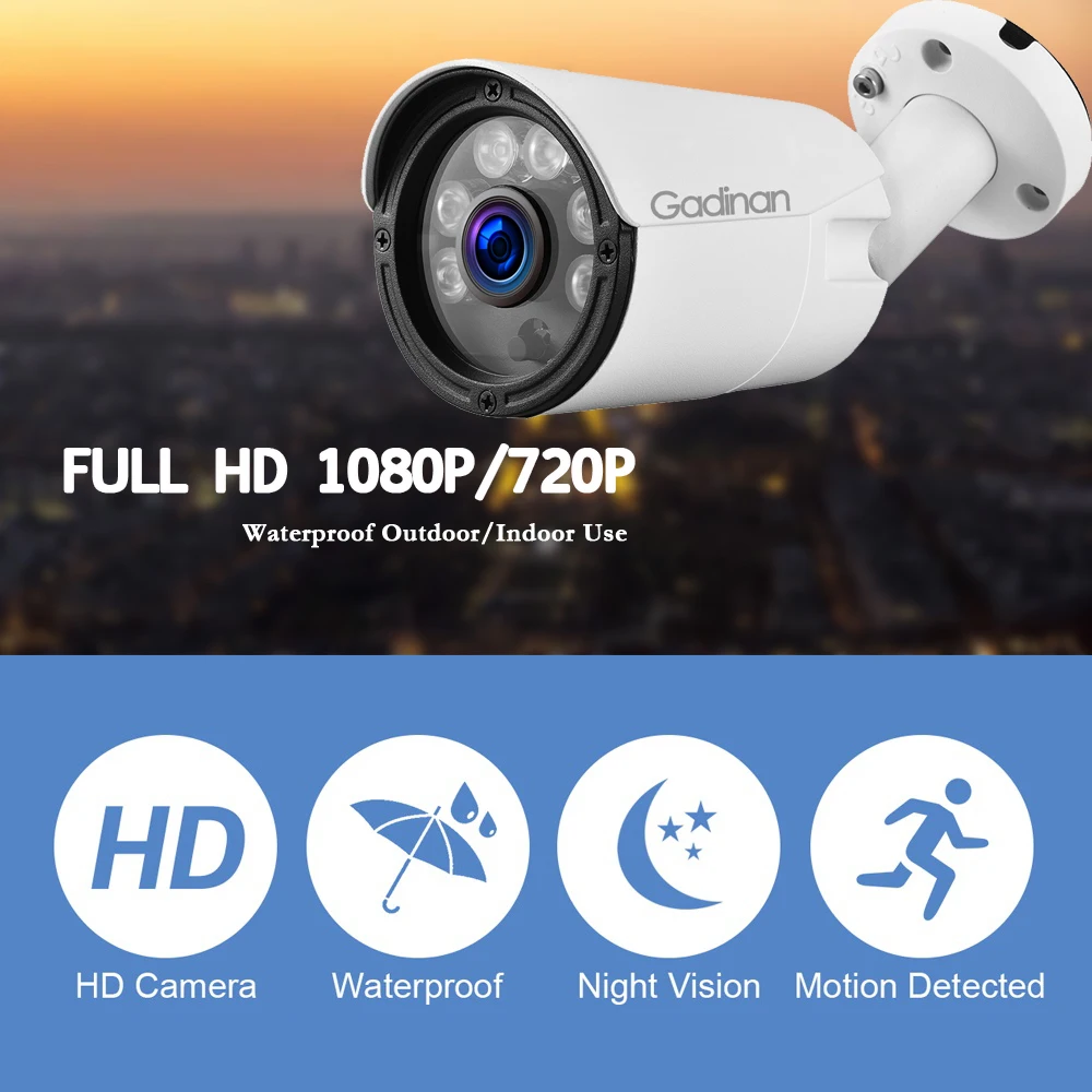 Gadinan Ultra Low Illumination 5MP 4MP FULL HD CCTV Security Bullet Surveillance Waterproof Outdoor Alert IP Camera