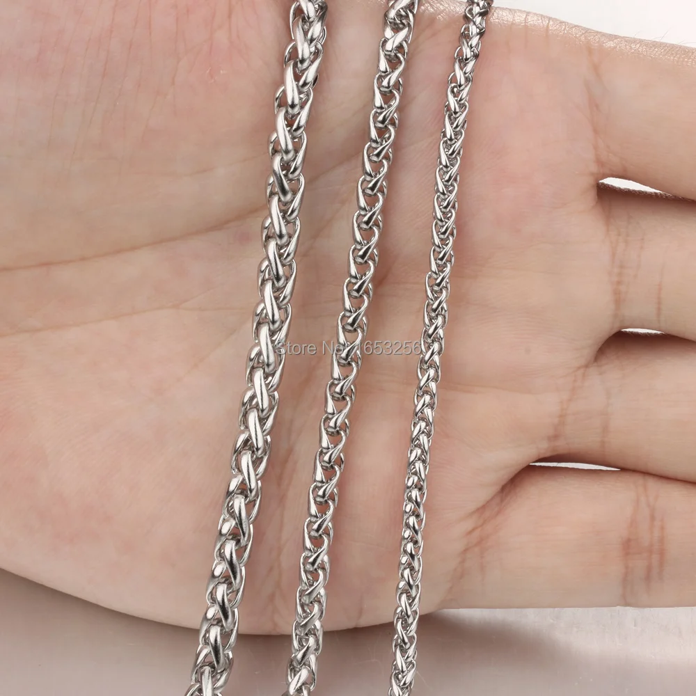 Lot of 50 meters 3/4/5/6mm Round Wheat braid Chain Jewelry Finding / Marking  Stainless Steel Chain Large Wholesale