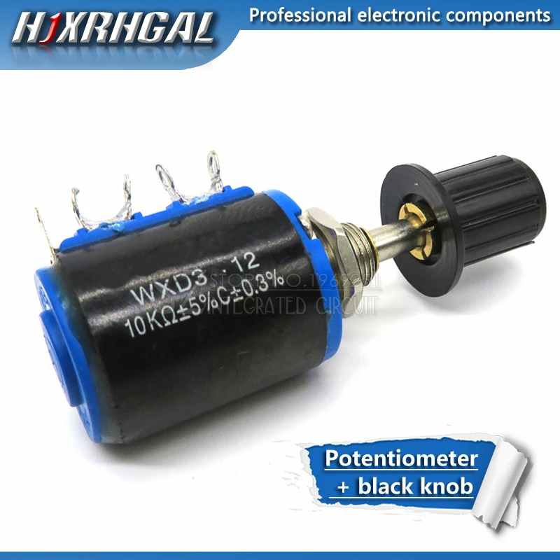 1pcs WXD3-12-1W 100 220 470 1K 2K2 3K3 4K7 10K 22K 33K 47K Ohm 100R 220R  2.2K 3.3K 4.7K WXD3-12 1W Potentiometer + 1 black knob