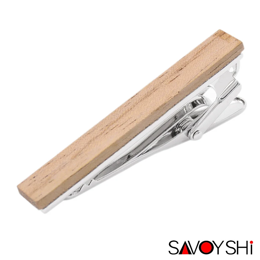 SAVOYSHI Wood Tie Clips for Mens Necktie High Quality White Oak Tie Pins Bars Size 51mm*7mm Free Custom Name