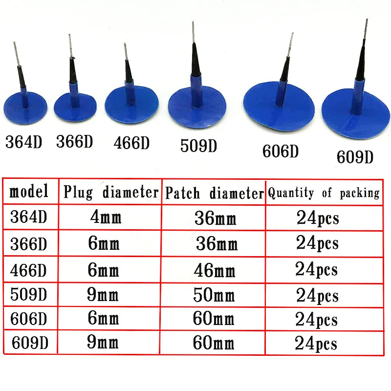 Bokof-Película para uñas en forma de seta, kit de reparación de neumáticos, máquina de costura de goma, tapón integral, 24 Uds.