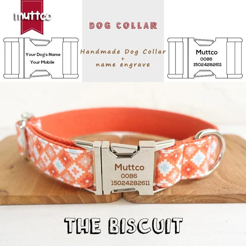 MUTTCO Anti-lost retailing handmade particular sweet collar THE BISCUIT engraved name  dog collars and leashes 5 sizes UDC065