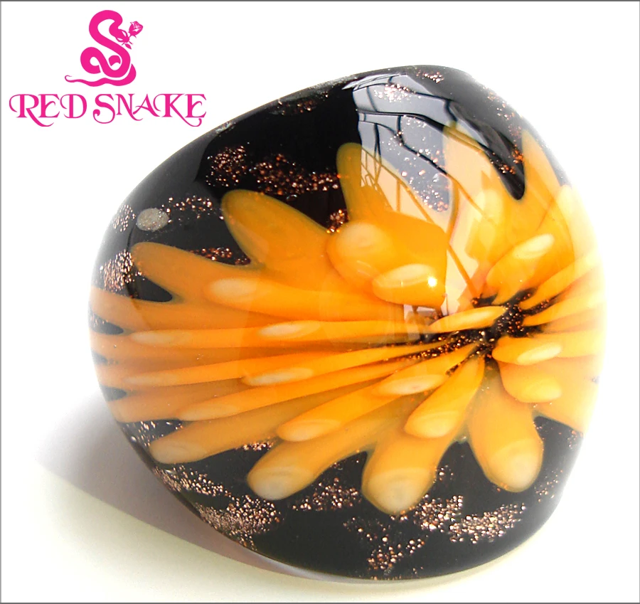 RED SNAKE Fashion Ring Handmade orange yellow Coral flower Murano Glass Rings