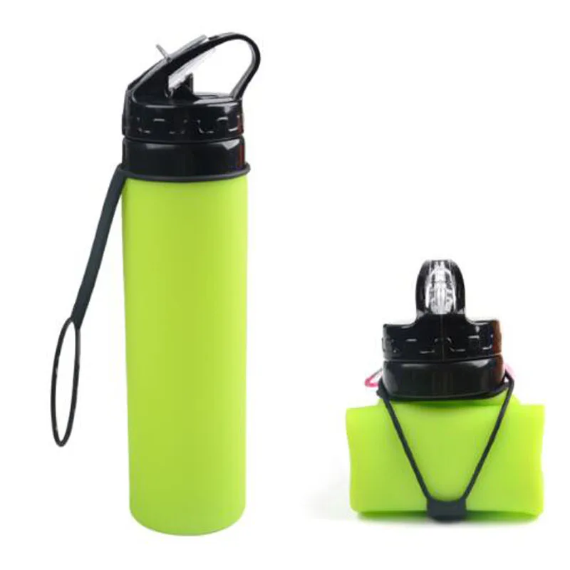 Outdoor Bottles 600ml Eco-Friendly Silicone Travel Sport Flexible Collapsible Water Bottles Foldable Drinkware With Straw Bottle