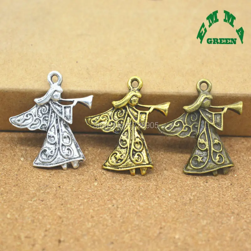 Fairy angel Charms Pendant Fashion Jewelry Findings Accessories Parts 10 Pcs 29*25*3 mm Metal Vintage Bronze Gold Silver Angel