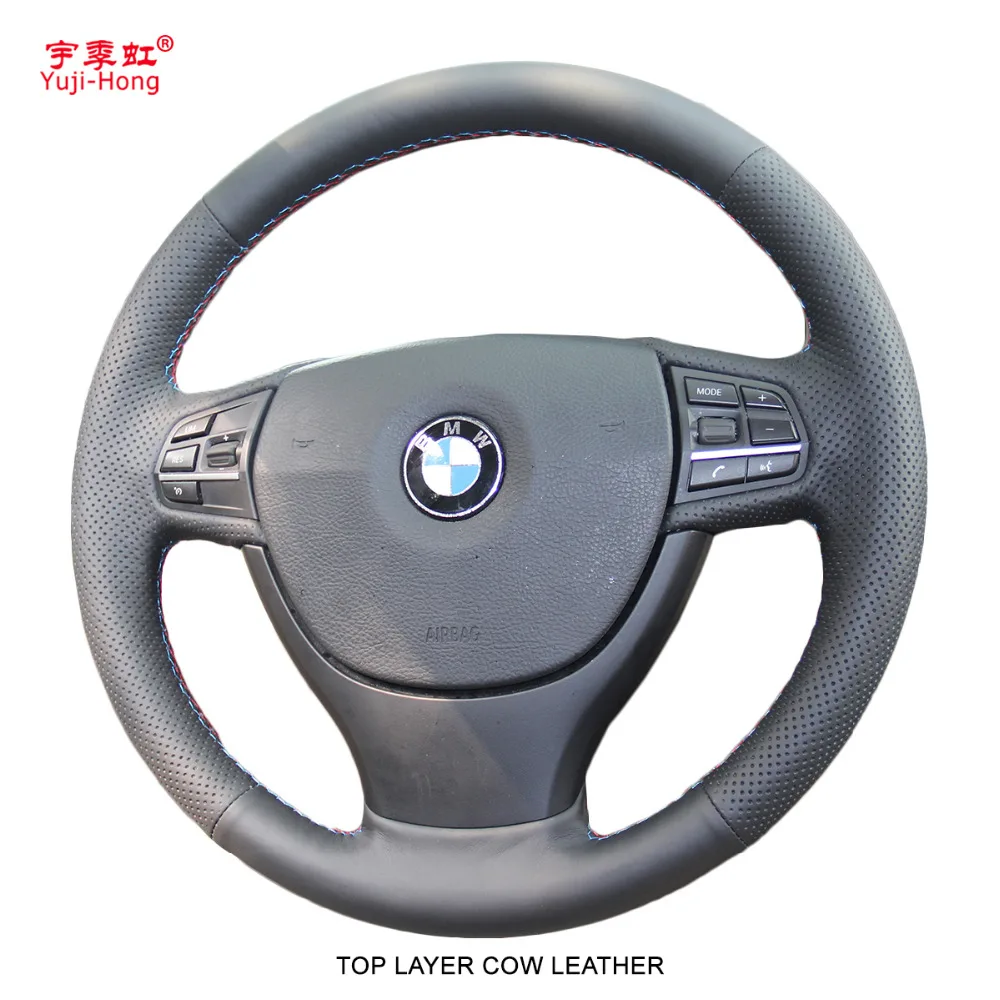 Yuji-Hong Top Layer Genuine Cow Leather Car Steering Wheel Covers Case for BMW F10 523i 525i 730i 740i 750i Hand-stitched