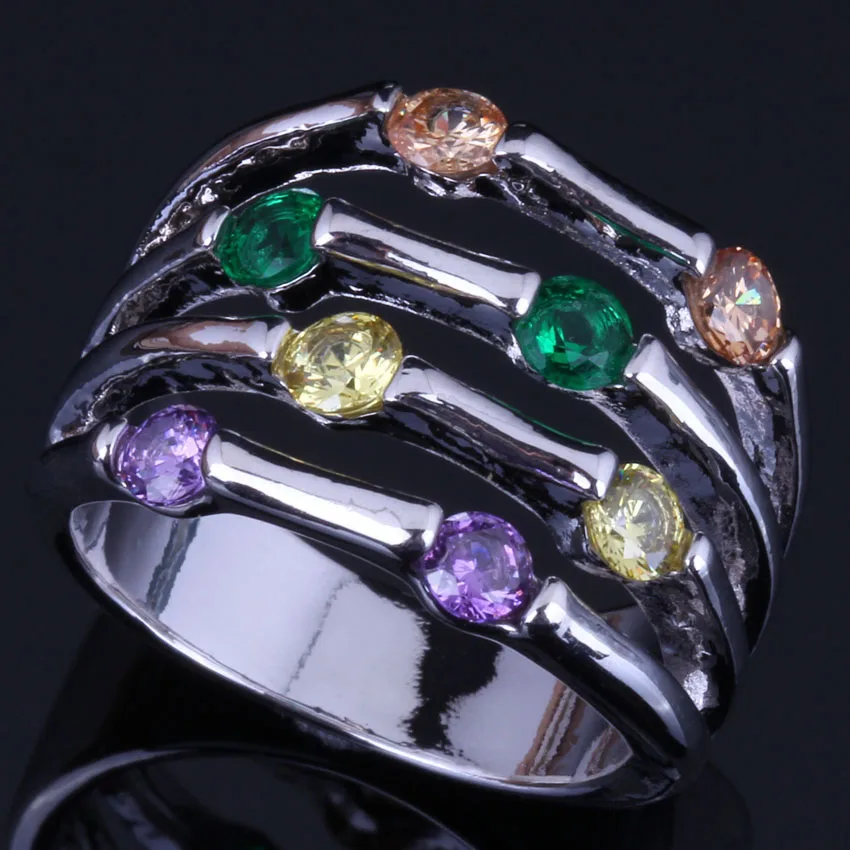 Gracious Multigem Multicolor Yellow Cubic Zirconia Silver Plated Ring V0560