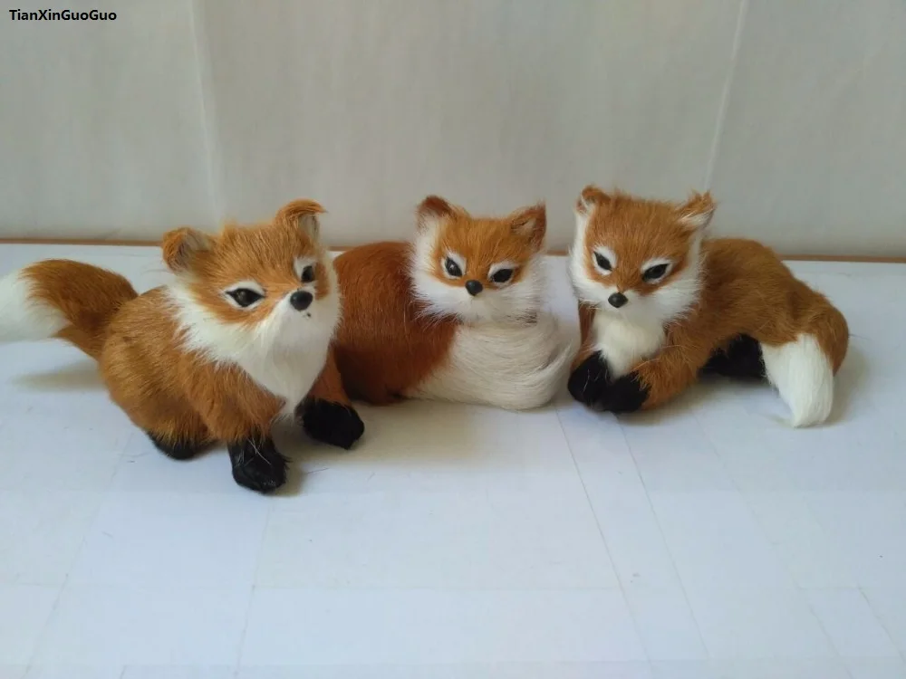 

about 9-12cm simulation foxes one lot/ 3 pieces hard model prop polyethylene&furs fox handicraft toy decoration gift s1592