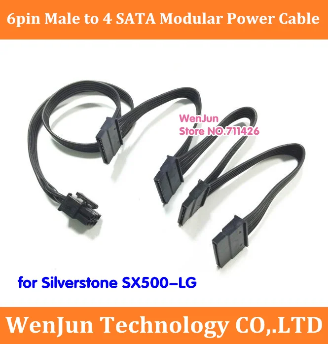 new PCI-E 6 pin male 1 to 4 SATA 15pin modular power supply cable for Silverstone SX500-LG PSU