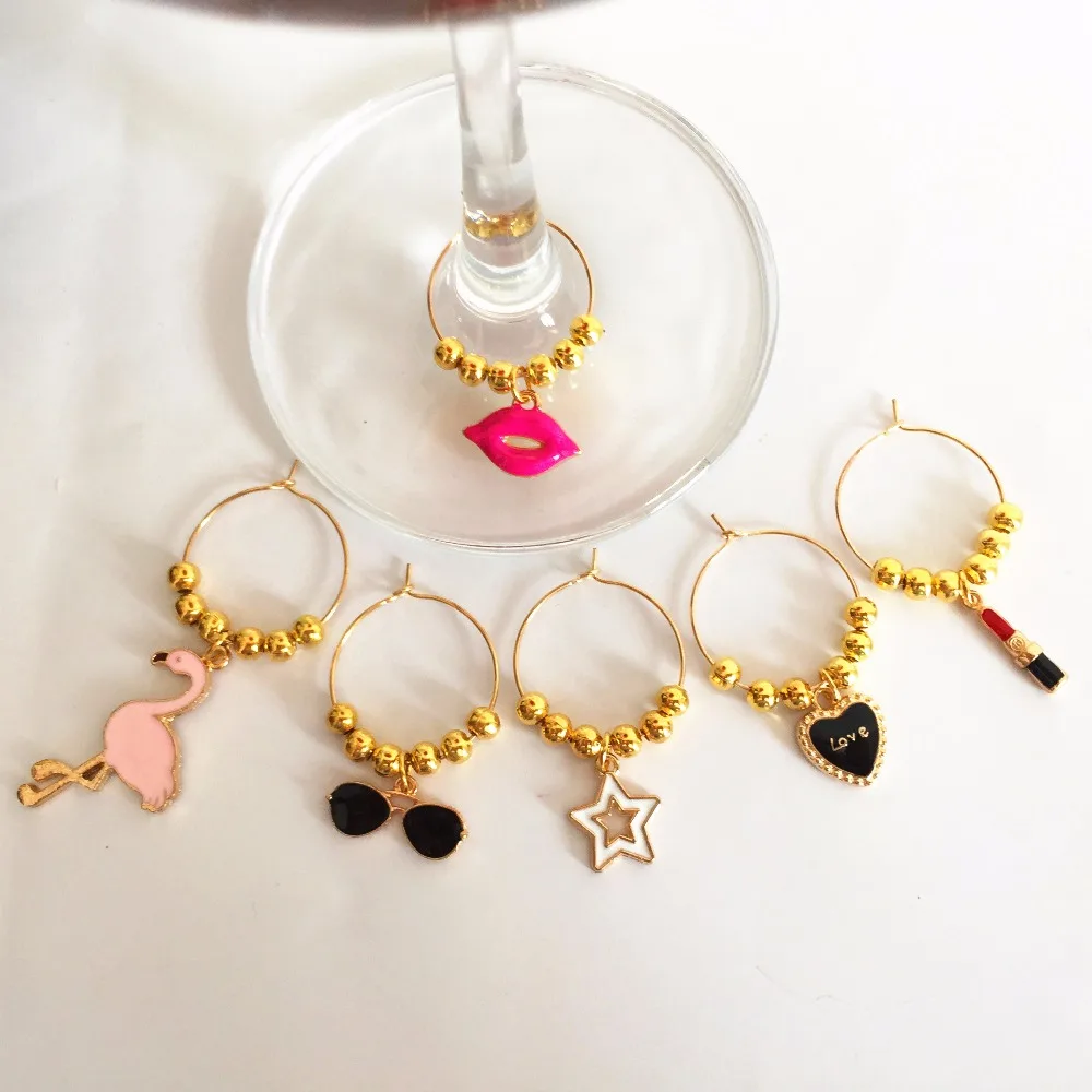Wine charms New Fashion Design 6PCS Wine Glass Charms Rings Marker Christmas Party Bar Table Decorations Christmas Gift