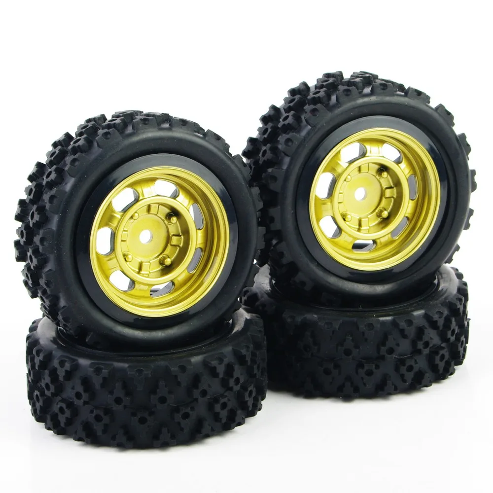 4Pcs/Set 1:10 Scale Rally Racing Rubber Tires and Wheel Rim with 6mm Offset and 12mm Hex fit Off Road Car RC Accessories