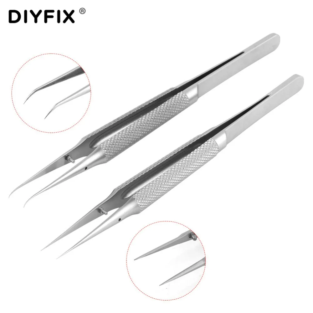 

DIYFIX Ultra Precision Jump Line Tweezers Straight Curved Stainless Steel Clips Mobile Phone Repair Tools for 0.02mm Motherboard