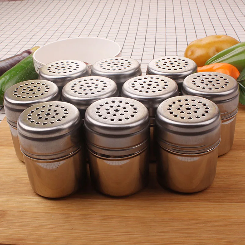 5*7cm Stainless Steel Salt Shaker Jar Sugar Pepper Toothpick Storage Bottle BBQ Picnic Seasoning Storage Jars ZA5930