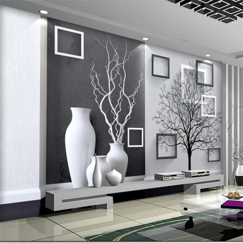 

beibehang papel de parede Custom wallpaper 3d Photo murals black and white art vase 3D background wall papier peint wallpaper