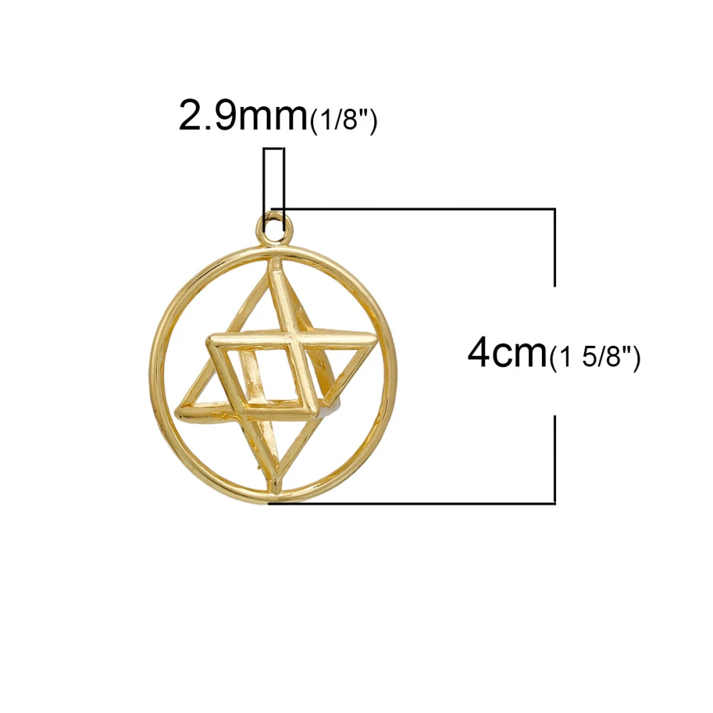 DoreenBeads Copper Merkaba Meditation Pendants Round Gold Color Hollow 40mm(1 5/8\